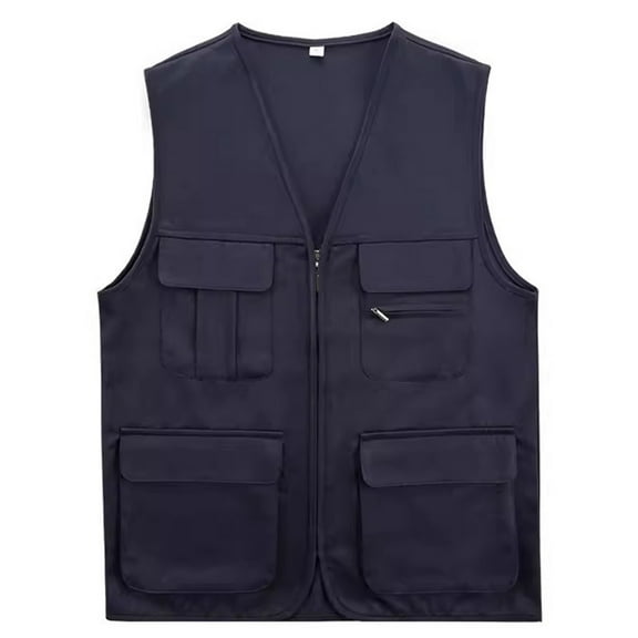 UYISJ Men's Outdoor Vest Hiking Camping Photography Multi-Pockets Multi Function Maintenance Worker Waistcoat Navy L