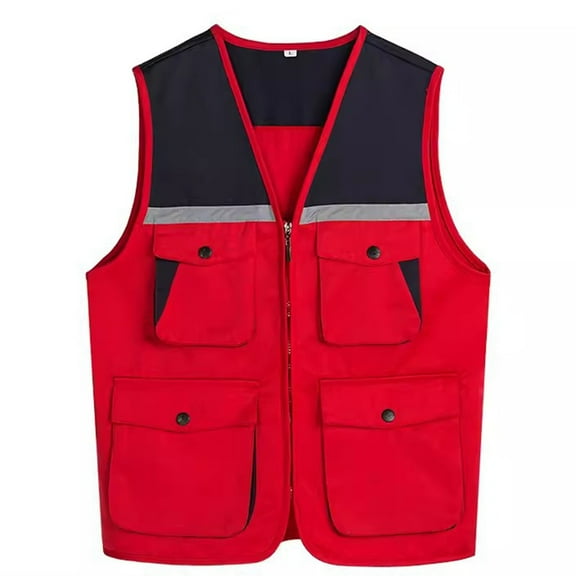 UYISJ Men's Outdoor Vest Hiking Camping Photography Multi-Pockets Multi Function Maintenance Worker Waistcoat Red 3XL