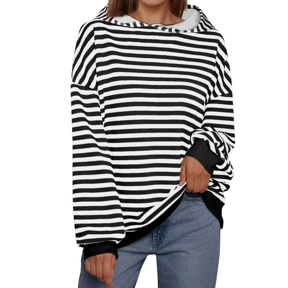 UYISJ Oversized Hoodies for Women Striped Sweatshirt Long Sleeve Pullover Tops Trendy Fall Color Blocked Clothes L