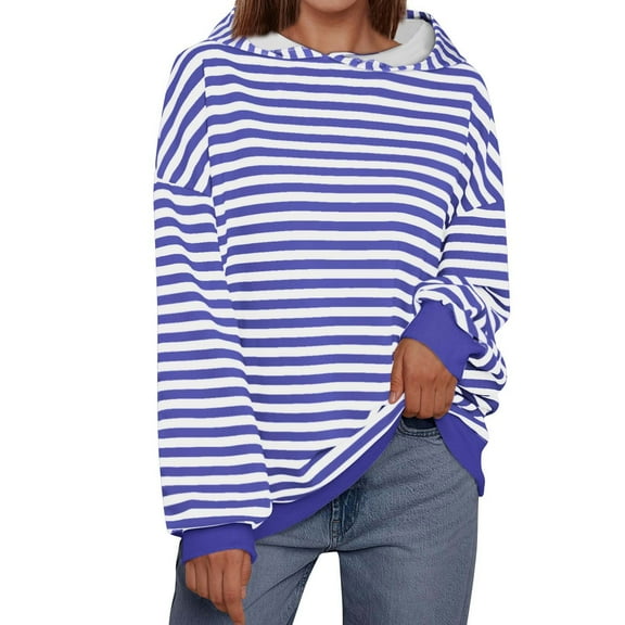 UYISJ Oversized Hoodies for Women Striped Sweatshirt Long Sleeve Pullover Tops Trendy Fall Color Blocked Clothes Purple L