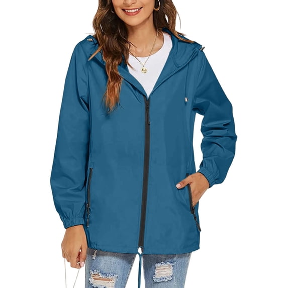 UYISJ Packable Rain Jacket Women Lightweight Waterproof Raincoat with Hood Pockets Outdoor Hiking Travel Windbreaker Sky Blue S