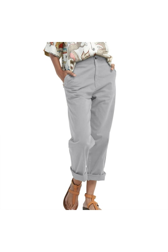 Pleated Pants for Women Casual Stretchy High Waisted Straight Leg Trousers Loose Fit Slacks Solid Color Pants with Pockets Gray M