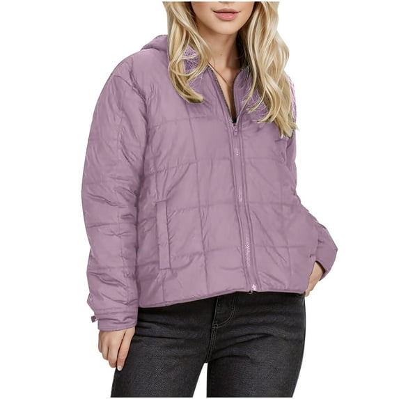 UYISJ Quilted Puffer Jacket Women Lightweight Short Zip Up Padded Coat Loose Fit Fall Winter Hooded Coats with Pockets Pink XXL