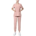 thumbnail image 1 of UYISJ Scrubs Sets for Women Stretch V-Neck Scrub Top & Jogger Pant Casual Regular Fit Outfits Solid Color Tracksuits with Pockets Pink M, 1 of 6