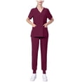 thumbnail image 1 of UYISJ Scrubs Sets for Women Stretch V-Neck Scrub Top & Jogger Pant Casual Regular Fit Outfits Solid Color Tracksuits with Pockets Wine S, 1 of 6