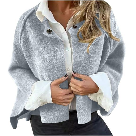 UYISJ Sherpa Fleece Jacket Women Oversized Open Front Cardigan Sweaters Button Up Coat Cotton Fall Winter Outerwear Gray 5XL