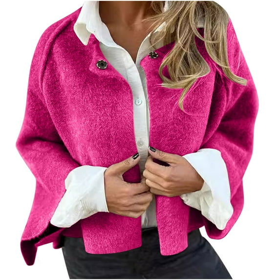 UYISJ Sherpa Fleece Jacket Women Oversized Open Front Cardigan Sweaters Button Up Coat Cotton Fall Winter Outerwear Hot Pink S