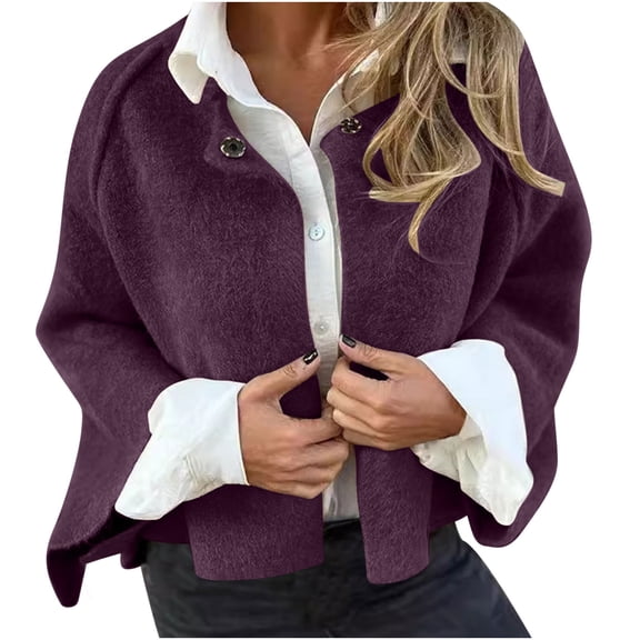 UYISJ Sherpa Fleece Jacket Women Oversized Open Front Cardigan Sweaters Button Up Coat Cotton Fall Winter Outerwear Purple XL