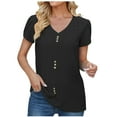 thumbnail image 1 of UYISJ Short Sleeve Shirts for Women Eyelet Embroidery V Neck Petal Sleeve Button Trim Blouse Casual Loose Fit Solid Color Tunic Tops Black XL, 1 of 4