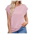 thumbnail image 1 of UYISJ Short Sleeve Tops for Women Textured Shirts Crew Neck Cap Sleeve Blouse Loose Fit Hide Tummy Casual Dressy Summer Tops Pink XL, 1 of 8