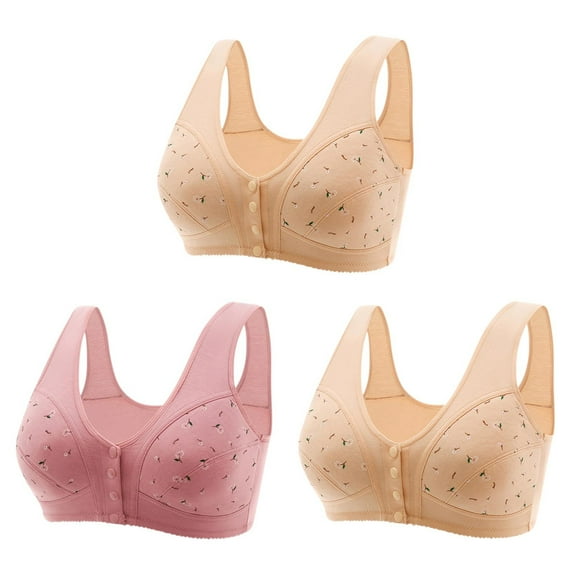 UYISJ Snap Front Bra for Women 3 Packs Wireless Nursing Bra Plus Size Soft Comfortable Floral Underwear Front Closure Breathable Thin Bra