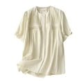 thumbnail image 1 of UYISJ Summer Cotton Linen Tshirt Tops for Women Casual Loose Fit Crew Neck Short Sleeve Button Down Blouse Trendy Tunic Tees Plus Size Shirts, 1 of 4