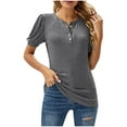 thumbnail image 1 of UYISJ Summer Short Sleeve Shirts for Women Button up Henley Tshirts Puffy Sleeve Causual Loose Fit Blouse Solid Color Tunic Tops Gray XL, 1 of 9