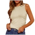 thumbnail image 1 of UYISJ Summer Tank Tops for Women Trendy 2024 Sleeveless Crew Neck Ribbed Knit Shirts Slim Fitted Side Ruched Casual Basic Solid Color Camisole Tunic Blouse, 1 of 5
