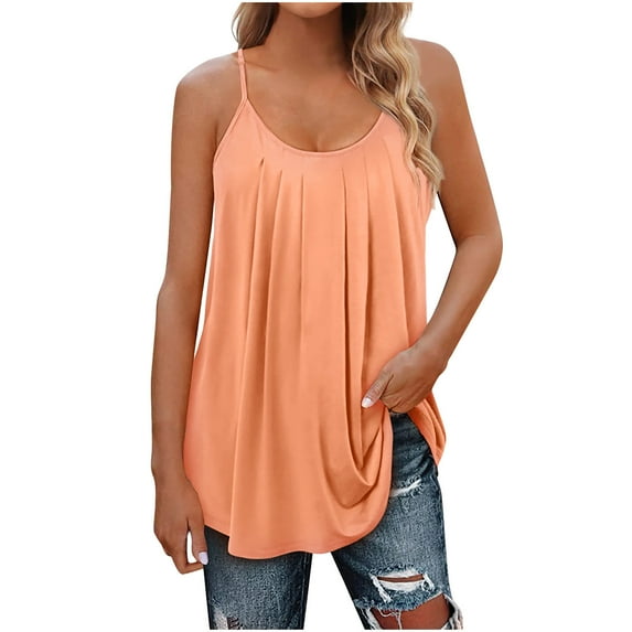 UYISJ Summer Tank Tops for Women Spaghetti Strap Pleated Flowy Camisoles Basic Casual Loose Fit Shirts