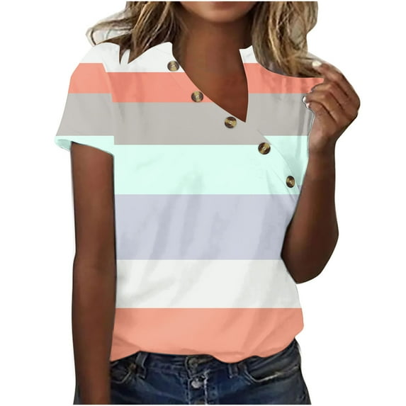 UYISJ Summer Tops for Women 2024 Trendy V Neck Button Short Sleeve Shirts Casual Loose Comfy Tunic Clothes