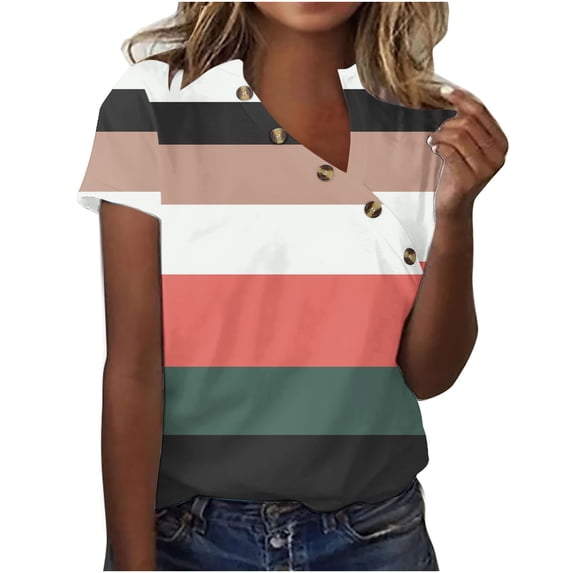 UYISJ Summer Tops for Women 2024 Trendy V Neck Button Short Sleeve Shirts Casual Loose Comfy Tunic Clothes