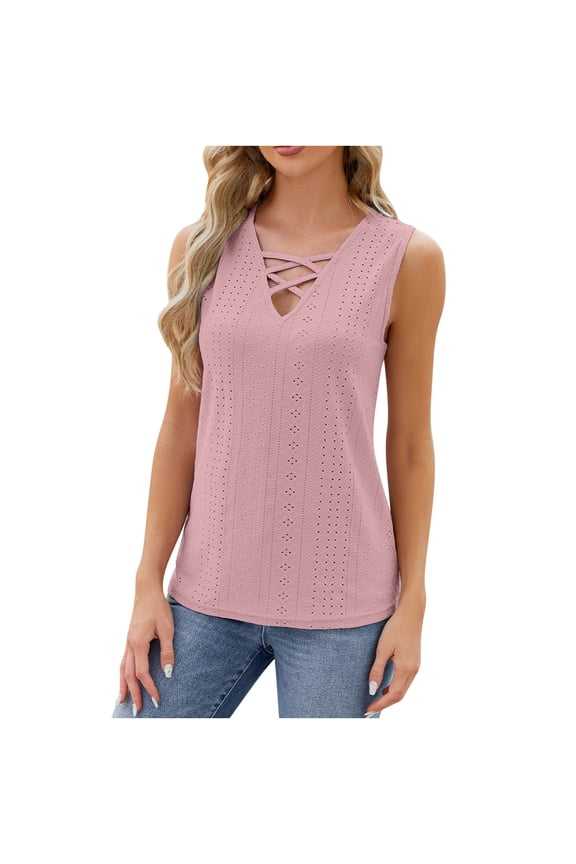 Summer Tops for Women Sleeveless Criss Cross Casual Tank Tops Solid Color Shirt Basic Blouse