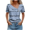 thumbnail image 1 of UYISJ Summer Tops for Women Trendy 2024 Short Sleeve Asymmetrical V Neck Button Front Shirt Loose Fit Striped Casual Dressy Tunic Blouse, 1 of 5