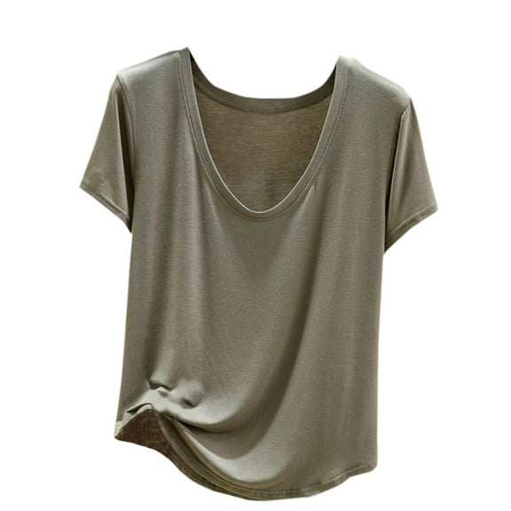 UYISJ Summer Tops for Women Trendy Casual Scoop Neck Short Sleeve Tshirts Solid Color Basic Loose Fit Loungewear Going Out Modal Tee Shirts Green XXL