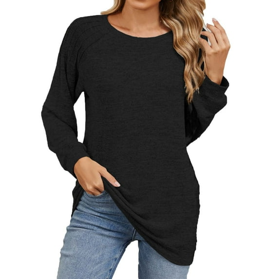 UYISJ Sweatshirt for Women Crewneck Pleated Shoulder Long Sleeve Shirts Pullover Tunic Tops Fashion Solid Color Blouses S