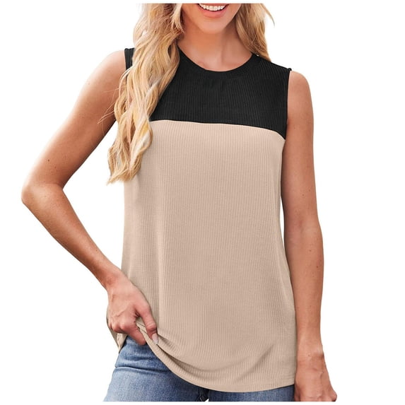 UYISJ Tank Top for Women Casual Knitted Summer Sleeveless Tops Crewneck Spring Color Block Shirts Fashion 2025 Black XXL