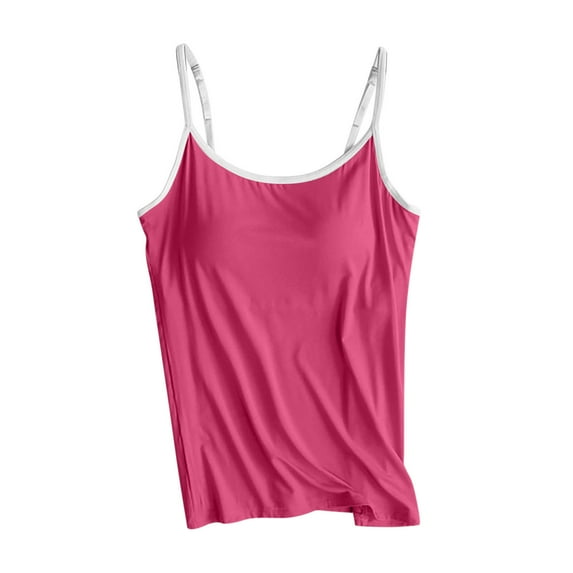 UYISJ Tank Tops for Women Adjustable Spaghetti Strap V Neck Tops with Built in Bra Casual Soft Modal Cami Solid Color Casual Lounge Basic Layer Comfy Padded Tops Hot Pink 4XL
