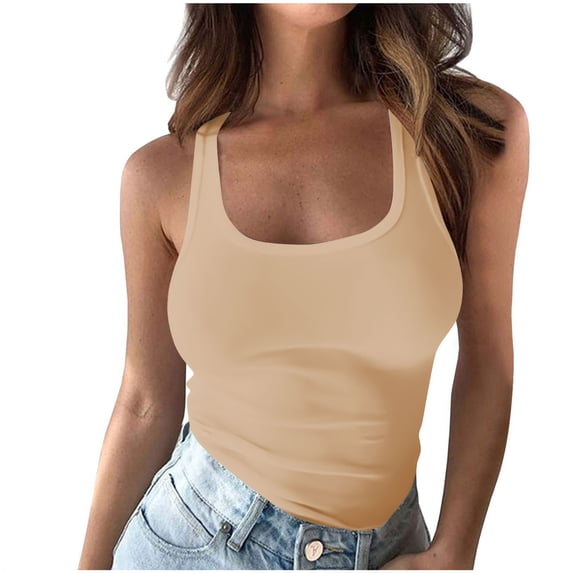 UYISJ Tank Tops for Women Summer Racerback Workout Tops Ribbed Spaghetti Strap Camisole Going Out Clothes 2025 Khaki XXL