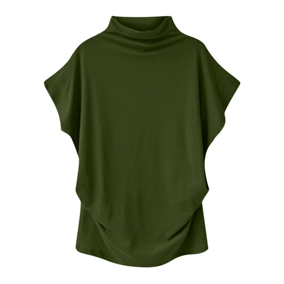 UYISJ Tops for Women Casual Mock Neck Ruffle Short Sleeve Batwing Casual Loose Fit Solid Color Summer Blouse Tunic Tops Army Green XXL