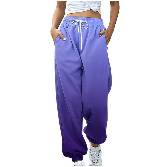 UYISJ Wide Leg Sweat Pants for Womens High Waisted Baggy Sweatpants Casual Drawstring Workout Pants with Pockets Blue M