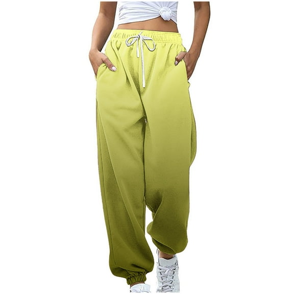 UYISJ Wide Leg Sweat Pants for Womens High Waisted Baggy Sweatpants Casual Drawstring Workout Pants with Pockets Yellow M