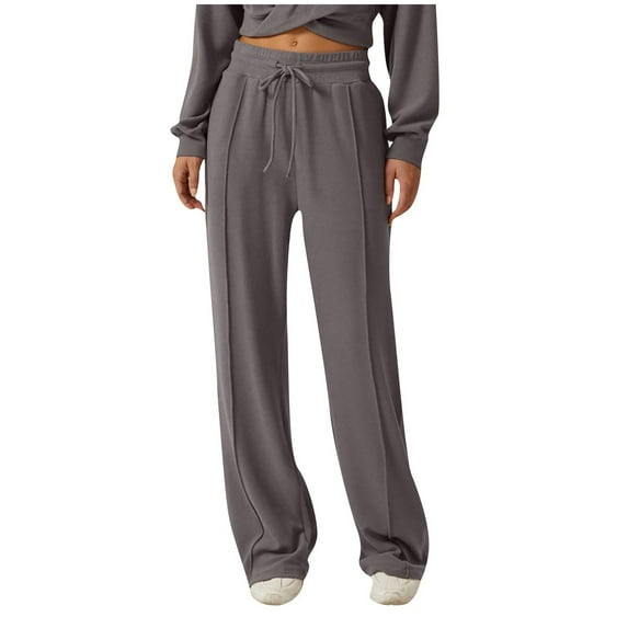 UYISJ Wide Leg Sweatpants for Women Drawstring High Waist Joggers with Pockets Lightweight Comfy Baggy Sweat Pants Dark Gray S