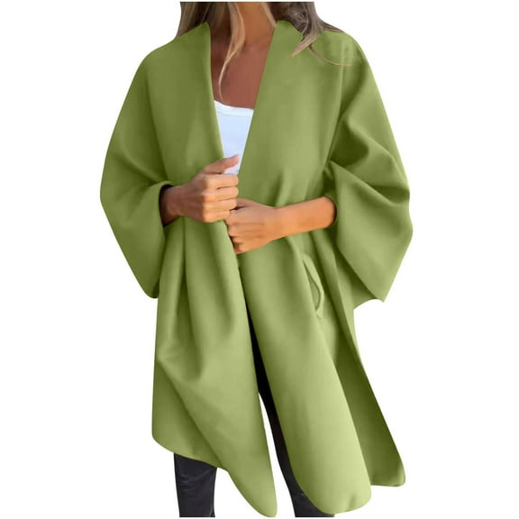 UYISJ Winter Coats for Women Oversized Cardigans Bat Sleeve Cloak Women Lapel Collar Coat Button Loose Overcoat Pockets Green M