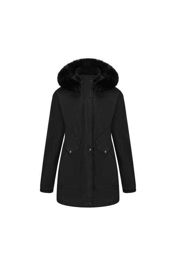 Winter Coats for Women Waterproof Down Jacket Thicken Fleece Lined Parkas Anoraks Warm Windbreakers with Faux Fur Hood Black S