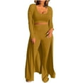 thumbnail image 1 of UYISJ Women 3 Piece Outfits Ribbed Long Cardigan Crop Tank Tops Shorts Sets Sweatsuit Lounge Set Casual Solid Color Sets Yellow L, 1 of 6