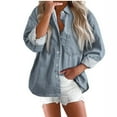 thumbnail image 1 of UYISJ Women Denim Shirts Button Down Blouse Long Sleeve V Neck Casual Tops Lapel Collar Jackets Solid Color Tops Light Blue XXL, 1 of 6