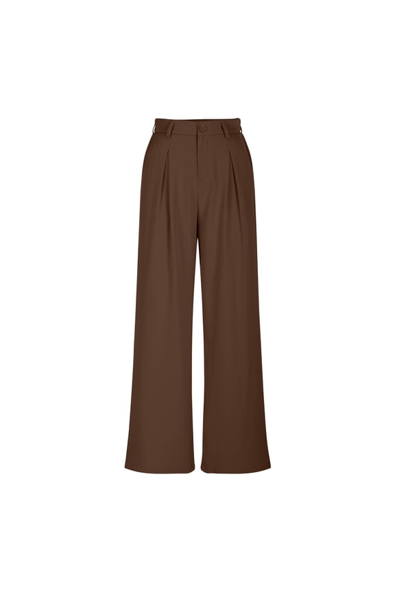 Women High Waist Casual Trousers Wide Leg Long Palazzo Pants Button Down Loose Business Work Office Trousers with Pockets Coffee XS