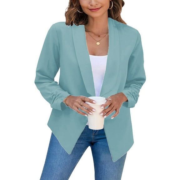 UYISJ Women Lightweight Long Sleeve Blazer Casual Open Front Business Blazer Notched Collar Slim Work Office Coats Light Blue XXL