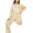 thumbnail image 1 of UYISJ Women Mockneck Coats Tracksuit Long Sleeve Sweatshirts Jogger Pant 2 Piece Outfits Full Zipper Solid Color Sets Beige S, 1 of 4