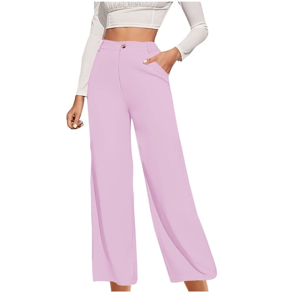 UYISJ Women Office High Waist Pants Loose Fit Elastic Waist Pleated Front Trousers for Work Casual Solid Color Pants Purple XL