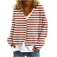 thumbnail image 1 of UYISJ Women Oversized Striped Sweater Color Blocked Cardigan Fall Outfits Fashion V Neck Long Sleeve Button Up Knit Outerwear Brown M, 1 of 5