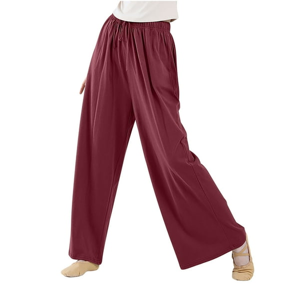 UYISJ Women Palazzo Dance Pants Wide Leg Loungewear Flowy Pants for Work Out, Yoga Wine Red L