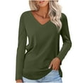 thumbnail image 1 of UYISJ Women Shirts V Neck Long Sleeve Cotton Tops Casual Fall Solid Color T Shirt Basic Tunic Tees Army Green S, 1 of 5