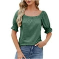 thumbnail image 1 of UYISJ Women Square Neck Tops Smocked Cuff Short Sleeve Solid Color Loose Fit Casual Shirts, 1 of 5