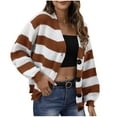 thumbnail image 1 of UYISJ Women Striped Cardigans Oversized Button V Neck Knit Tops Casual Long Sleeve Sweater Jacket Fall Color Blocked Outerwear Brown M, 1 of 6