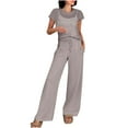 thumbnail image 1 of UYISJ Women Two Piece Outfits Crochet Sheer Knit Sweater Top Wide Leg Pants Lounge Matching Sets Sweatsuit Travel Clothes Gray L, 1 of 7