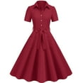 thumbnail image 1 of UYISJ Women Vintage 1940s Dress Retro 40s 50s Button Down Business Work A Line Cocktail Dresses Short Sleeve Dress with Pockets RedL, 1 of 4