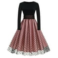 thumbnail image 1 of UYISJ Women Vintage Polka Dot 1950s Audrey Retro Rockabilly Prom Dress 50s Long Sleeve Patchwork Cocktail Party Swing Dress Pink S, 1 of 5