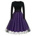 thumbnail image 1 of UYISJ Women Vintage Polka Dot 1950s Audrey Retro Rockabilly Prom Dress 50s Long Sleeve Patchwork Cocktail Party Swing Dress Purple XXL, 1 of 5