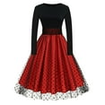 thumbnail image 1 of UYISJ Women Vintage Polka Dot 1950s Audrey Retro Rockabilly Prom Dress 50s Long Sleeve Patchwork Cocktail Party Swing Dress Red L, 1 of 4